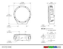 9" LED Off-Road Round Spot Light - 127W, 5,000 Lumens - Single or 2-Pack for Trucks, ATVs, SUVs 5 9" LED Off-Road Round Spot Light - 127W, 5,000 Lumens - Single or 2-Pack for Trucks, ATVs, SUVs -Nebo Sales Store or 127w sr9b dim drawing 1