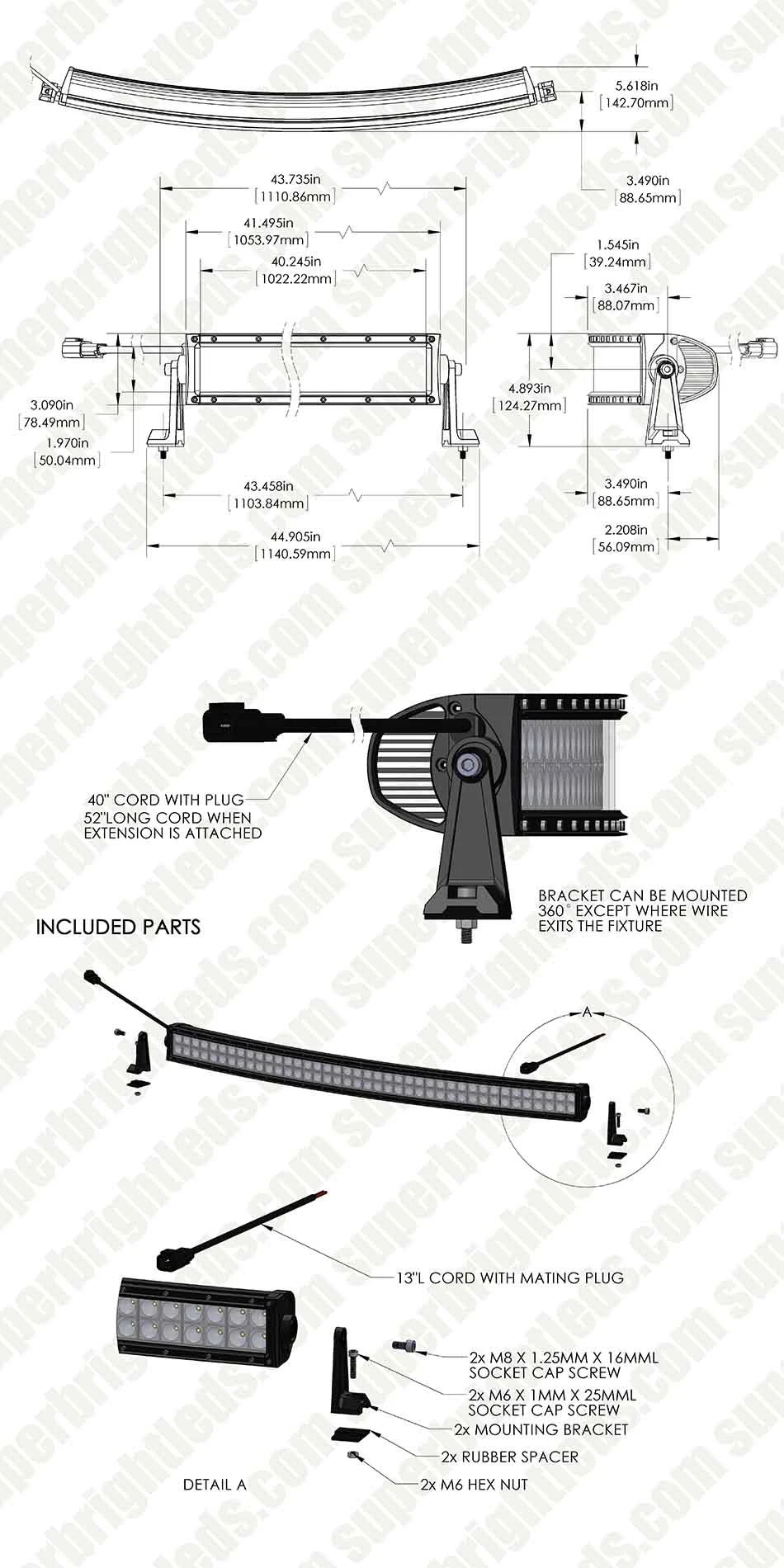 40" Curved Off-Road LED Light Bar - 240W, 19,200 Lumens, Double Row - Heavy-Duty Vehicle Lighting 18 40" Curved Off-Road LED Light Bar - 240W, 19,200 Lumens, Double Row - Heavy-Duty Vehicle Lighting - Image 18