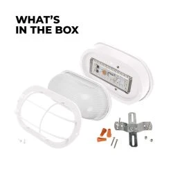 Integrated LED Bulkhead Light - 780 Lumens, 3000K/4000K, White Indoor/Outdoor Wall Sconce -Nebo Sales Store ow0104g 12 8x wh whats in box