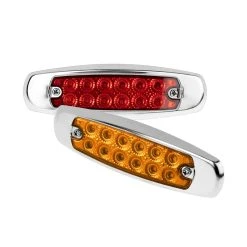Low-Profile LED Truck Clearance & Side Marker Lights - Peterbilt Style - 12-LED Amber/Red Pair