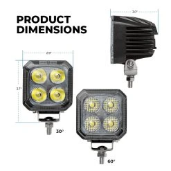 3" 40W Square LED Light Pod - 4,000 Lumens, 60-Degree Flood Beam for Off-Road & Emergency Vehicles 11 3" 40W Square LED Light Pod - 4,000 Lumens, 60-Degree Flood Beam for Off-Road & Emergency Vehicles -Nebo Sales Store pl 40w s30 product dims v2
