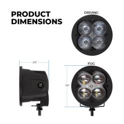 3” LED Pod Lights - 20W Round Off-Road Lights - 2,000 Lumens - Waterproof & Durable Vehicle Lighting -Nebo Sales Store plr 20w x product dims