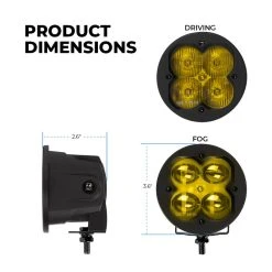 3" LED Pod Lights - 20W Round Off-Road Lights with Yellow Lens, 2,000 Lumens, Fog Lights, 2-Pack 12 3" LED Pod Lights - 20W Round Off-Road Lights with Yellow Lens, 2,000 Lumens, Fog Lights, 2-Pack -Nebo Sales Store plr y20w x product dims