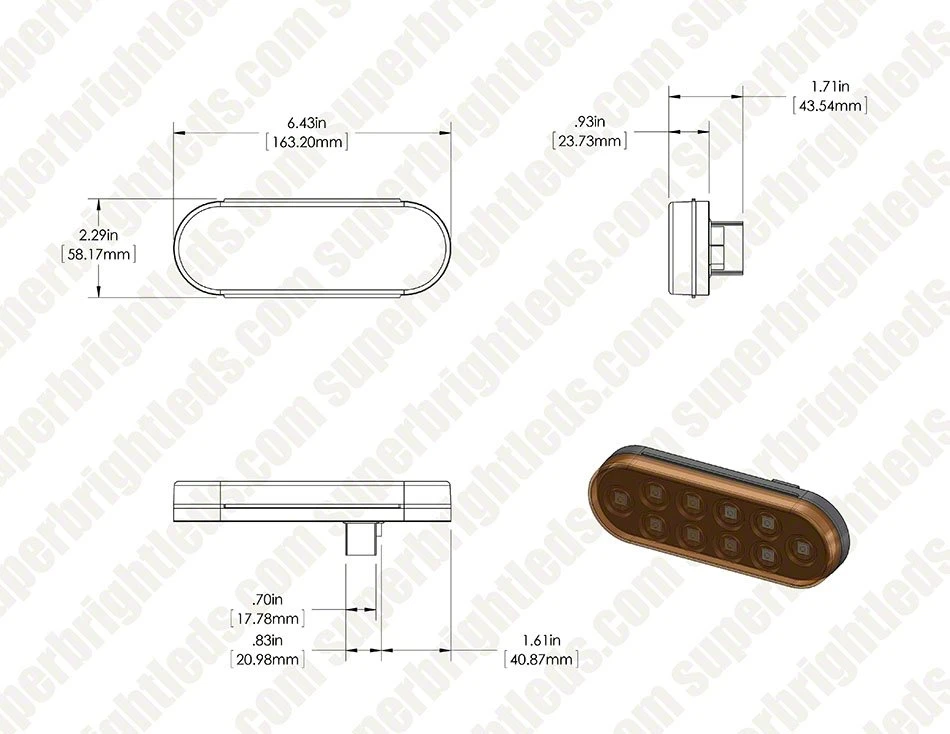 6" Oval LED Truck & Trailer Lights - Stop/Turn/Tail Lights with 3-Pin Connector - Flush Mount - 10 LEDs 13 6" Oval LED Truck & Trailer Lights - Stop/Turn/Tail Lights with 3-Pin Connector - Flush Mount - 10 LEDs - Image 13