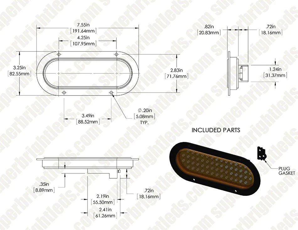 6" Oval LED Truck and Trailer Lights - Stop/Turn/Tail Lights with 56 LEDs, 3-Pin Connector, Flange Mount 7 6" Oval LED Truck and Trailer Lights - Stop/Turn/Tail Lights with 56 LEDs, 3-Pin Connector, Flange Mount - Image 7