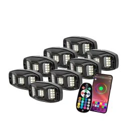12 Pod Off-Road RGBW LED Rock Light Kit with Remote - Bluetooth & Smartphone Compatible for Motorcycles & Vehicles