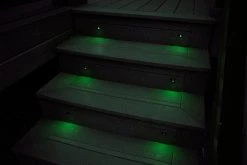 1W RGB Recessed LED Step Light - Stainless Steel Bronze Eyelid Deck Light with Controller Compatibility 14 1W RGB Recessed LED Step Light - Stainless Steel Bronze Eyelid Deck Light with Controller Compatibility -Nebo Sales Store rsl x b installed on deck steps close up app 1 1