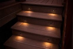 6-Pack Recessed LED Step/Deck Light - 1 Watt Black Eyelid Light - 3000K/4000K/6500K Warm White - Durable Outdoor Lighting -Nebo Sales Store rsl x b installed on deck steps close up side view