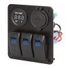 3-Position Waterproof LED Rocker Switch Panel with Voltmeter & Dual USB Ports - 12V DC 20A - RSP2-3