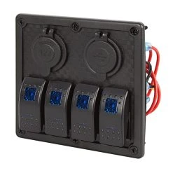 4-Position Waterproof LED Rocker Switch Panel with 12V Socket & Dual USB Ports - 12VDC 24A - RSP2-4