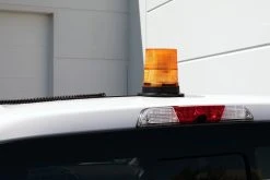 5-1/2" Amber LED Strobe Light Beacon - Magnetic Mount, 12V, 3 Flash Patterns for Vehicles & Construction -Nebo Sales Store stb a57 mbcm close up installed on truck