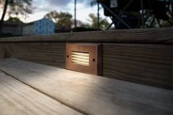 12V LED Step Light - 6-Pack with Windowed Faceplate, White, 4500K - Energy Efficient Deck & Landscape Lighting 29 12V LED Step Light - 6-Pack with Windowed Faceplate, White, 4500K - Energy Efficient Deck & Landscape Lighting -Nebo Sales Store step light installed wood deck stair natural white copper plate