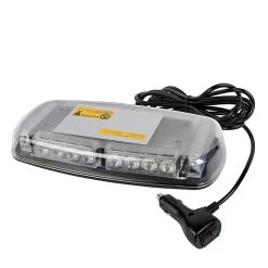 12" Mini Emergency LED Light Bar - Magnetic Mount, 12V Plug, Amber/White - Vehicle Warning Light