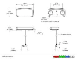 11" Mini Emergency LED Strobe Light Bar with Magnetic Base - 12V Plug - 26 Functions - Smoked Lens for Vehicles -Nebo Sales Store stmb x54w x dim drawing 1
