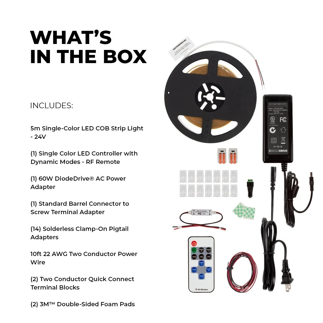 White LED COB Strip Light Kit with Wireless RF Remote - 6500K, Under Cabinet Lighting for Residential Use 5 White LED COB Strip Light Kit with Wireless RF Remote - 6500K, Under Cabinet Lighting for Residential Use - Image 5