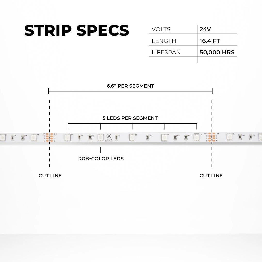 5m RGB LED Strip Light Kit - 24V Color-Changing Tape Light with Wi-Fi/Bluetooth Control, Alexa & Google Assistant Compatible 4 5m RGB LED Strip Light Kit - 24V Color-Changing Tape Light with Wi-Fi/Bluetooth Control, Alexa & Google Assistant Compatible - Image 4