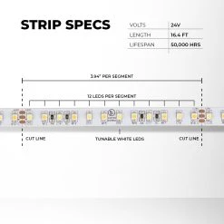 Tunable White LED Strip Light Kit - 5m Adjustable Color Temperature LED Tape Light with Wireless RF Remote - Under Cabinet Lighting -Nebo Sales Store stn 1 tw r1 strip specs