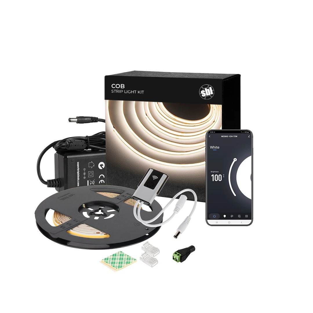 White LED COB Strip Light Kit with Bluetooth Controller - 2200K Warm Light for Under Cabinet Lighting 1 White LED COB Strip Light Kit with Bluetooth Controller - 2200K Warm Light for Under Cabinet Lighting