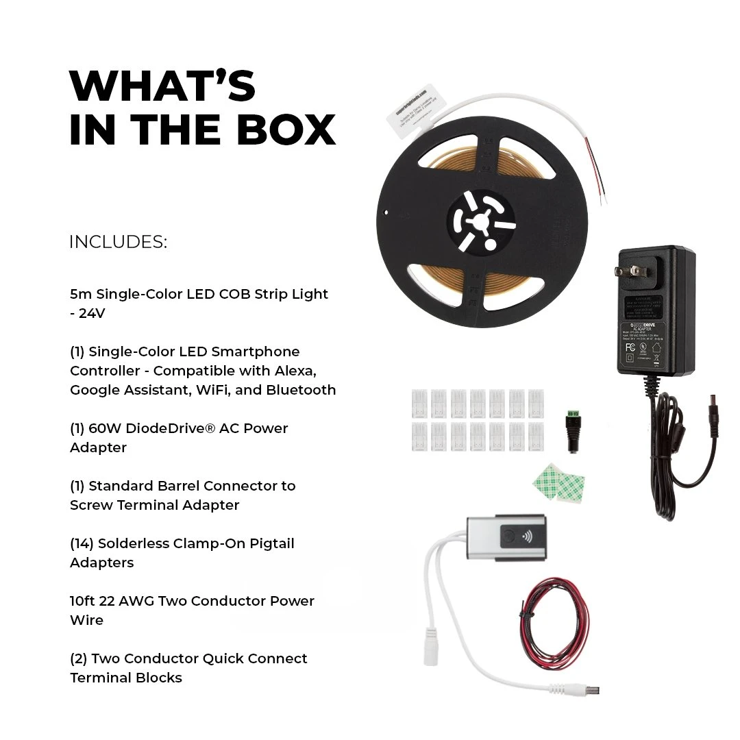 White LED COB Strip Light Kit with Bluetooth Controller - 2200K Warm Light for Under Cabinet Lighting 5 White LED COB Strip Light Kit with Bluetooth Controller - 2200K Warm Light for Under Cabinet Lighting - Image 5