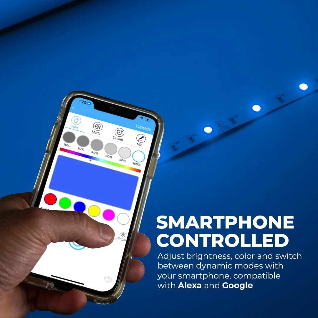 5m RGB LED Strip Light Kit - 24V Color-Changing Tape Light with Wi-Fi/Bluetooth Control, Alexa & Google Assistant Compatible 2 5m RGB LED Strip Light Kit - 24V Color-Changing Tape Light with Wi-Fi/Bluetooth Control, Alexa & Google Assistant Compatible - Image 2