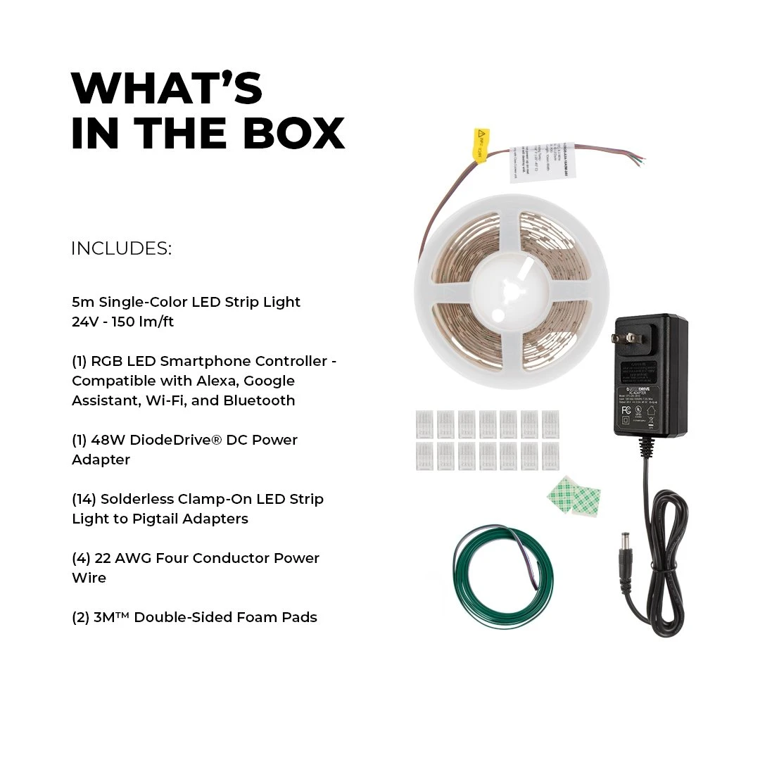 5m RGB LED Strip Light Kit - 24V Color-Changing Tape Light with Wi-Fi/Bluetooth Control, Alexa & Google Assistant Compatible 3 5m RGB LED Strip Light Kit - 24V Color-Changing Tape Light with Wi-Fi/Bluetooth Control, Alexa & Google Assistant Compatible - Image 3