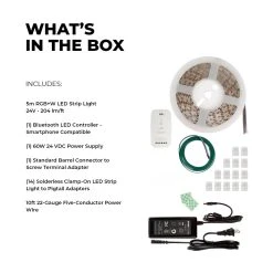 RGBW LED Strip Kit - 5m Color Changing + White LED Tape Light - Bluetooth Smartphone App Controlled - Under Cabinet Lighting -Nebo Sales Store stn 4 uc r1 whats in the box 2