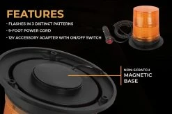 5-1/2" Amber LED Strobe Light Beacon - Magnetic Mount, 12V, 3 Flash Patterns for Vehicles & Construction -Nebo Sales Store strobe light beacon 2