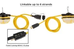 55W LED Temporary String Work Light - 50' Run, 7500 Lumens, 5000K Daylight White - Portable LED Work Light for Residential & Jobsite Use -Nebo Sales Store tc tsl 13w 50k 5 end plugs w fus