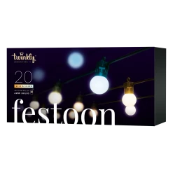 Twinkly Festoon Gold & Silver Patio String Lights - 20 LED, 33ft, Amber/Warm White/Cool White - Gen II