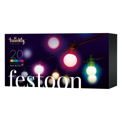 Twinkly Festoon Multicolor RGB Smart Outdoor String Lights - 20 LED Bulbs, 33ft, Gen II - Patio & Residential Lighting
