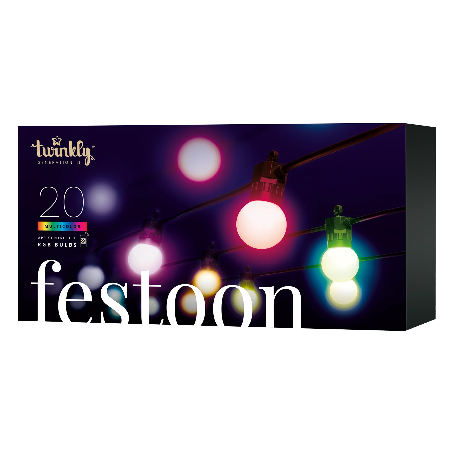 Twinkly Festoon Multicolor RGB Smart Outdoor String Lights - 20 LED Bulbs, 33ft, Gen II - Patio & Residential Lighting 1 Twinkly Festoon Multicolor RGB Smart Outdoor String Lights - 20 LED Bulbs, 33ft, Gen II - Patio & Residential Lighting