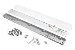 T8 Vapor Tight LED Linear Fixture - 4' Industrial LED Light with 2 T8 Tubes - Natural White - Shop & Garage Lighting -Nebo Sales Store vtlf 2t8 components