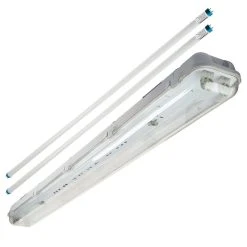T8 Vapor Tight LED Linear Fixture - 4' Industrial LED Light with 2 T8 Tubes - Natural White - Shop & Garage Lighting
