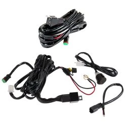 LED Light Wiring Harness Pair with Switch & Relay - Single Output, DT Connector - Compatible with Auxiliary Lights & Vehicle Lighting