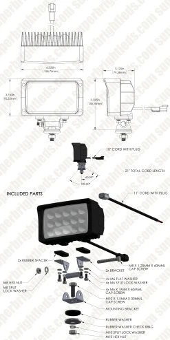 6" Rectangular 45W LED Auxiliary Light - Heavy Duty Off-Road Driving Light with 60° Beam Angle - Black Finish -Nebo Sales Store wl 45w re60 assembly