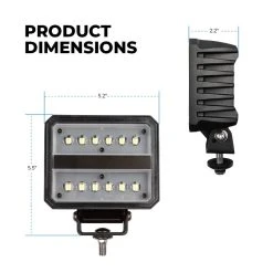 5” 60W LED Off-Road Work Light - 6,200 Lumens Flood Beam - White - Vehicle Lighting -Nebo Sales Store wl 60w s100 product dims v2
