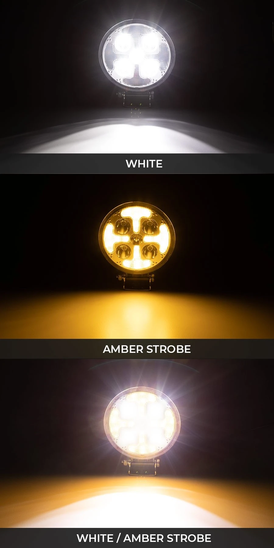 4.5" Round LED Off-Road Light - 25W, 1,800 Lumens White Spot with Amber Strobe - Grille & Surface Mount 5 4.5" Round LED Off-Road Light - 25W, 1,800 Lumens White Spot with Amber Strobe - Grille & Surface Mount - Image 5