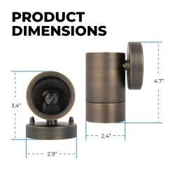 4" Deck/Step Brass Up or Down Sconce - 12V LED Ready Outdoor Wall Light - MR16 Bulb Compatible - 2700K/3000K/4000K/6500K -Nebo Sales Store wsr lrr angles dims updated2 4