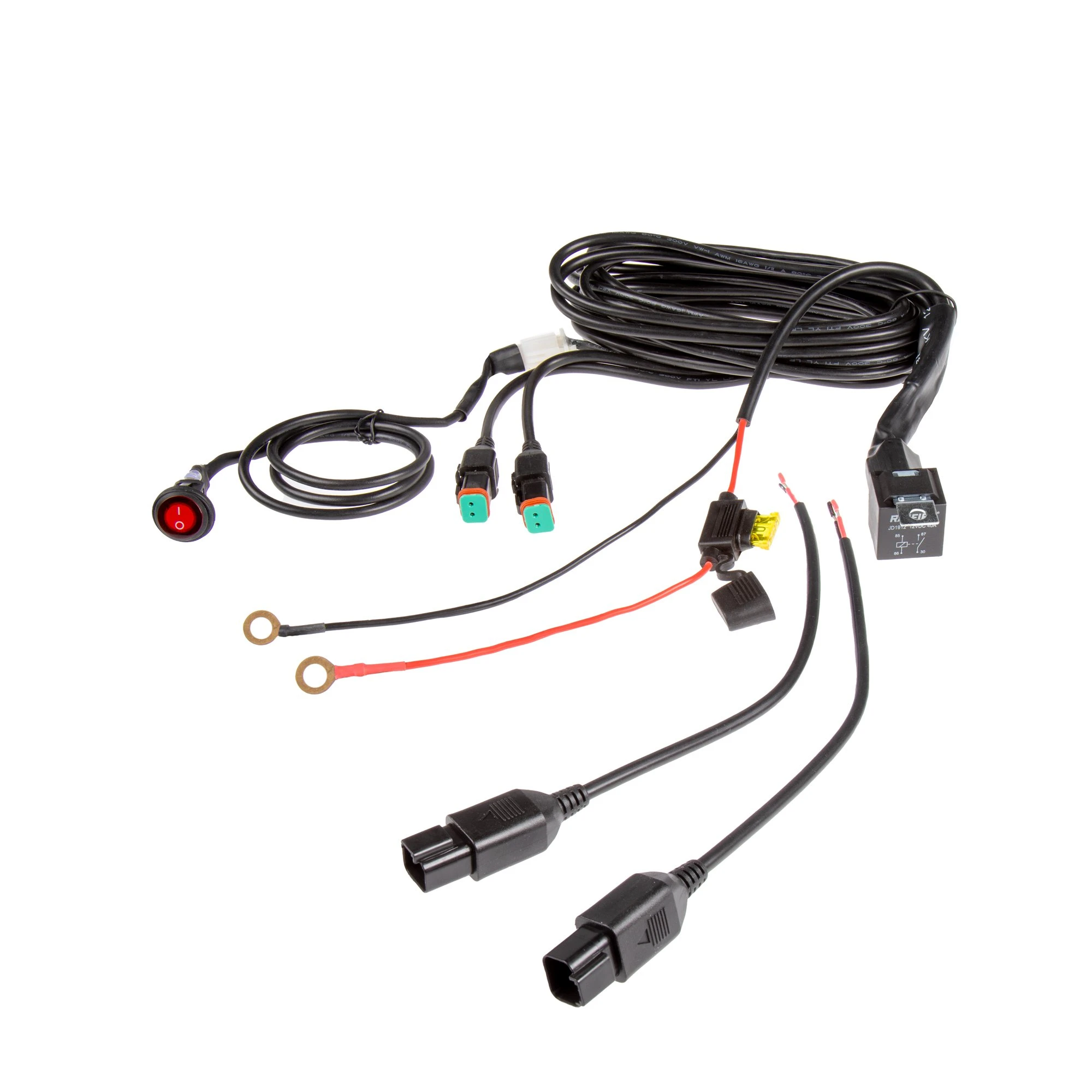 Dual Output LED Light Wiring Harness with Relay & Weatherproof Switch - DT Connector for Auxiliary Lights 1 Dual Output LED Light Wiring Harness with Relay & Weatherproof Switch - DT Connector for Auxiliary Lights